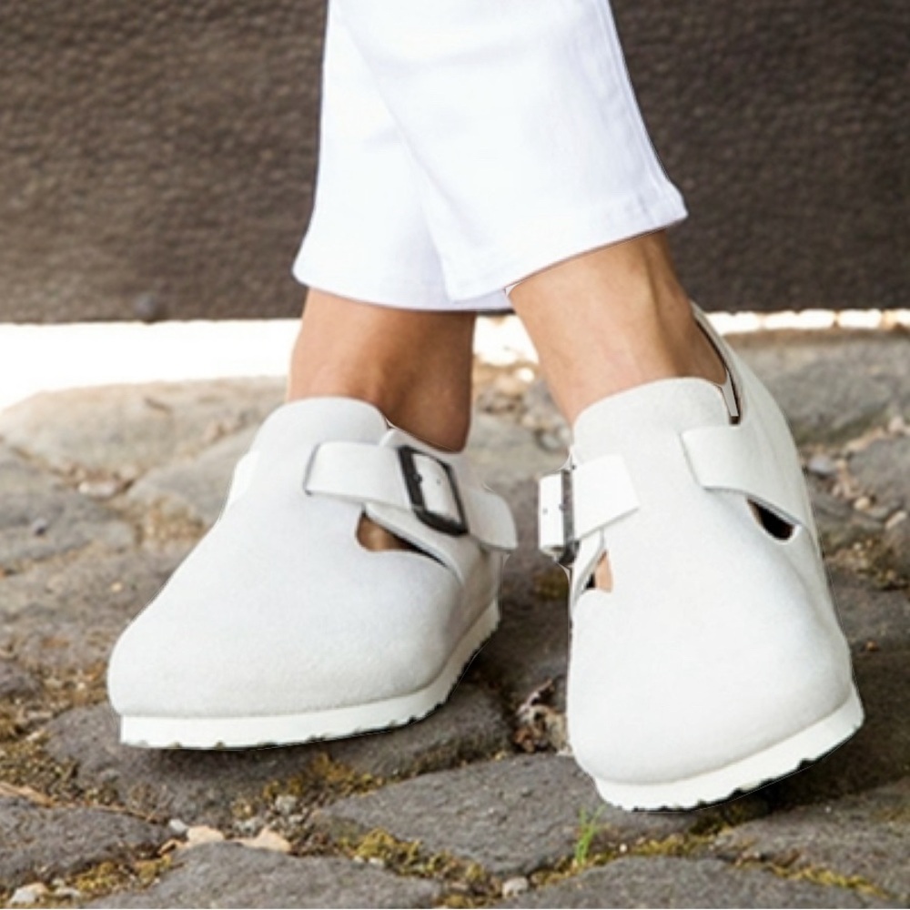 Birkenstock London Suede Loafers in Antique White Size 42 11 9 EUC